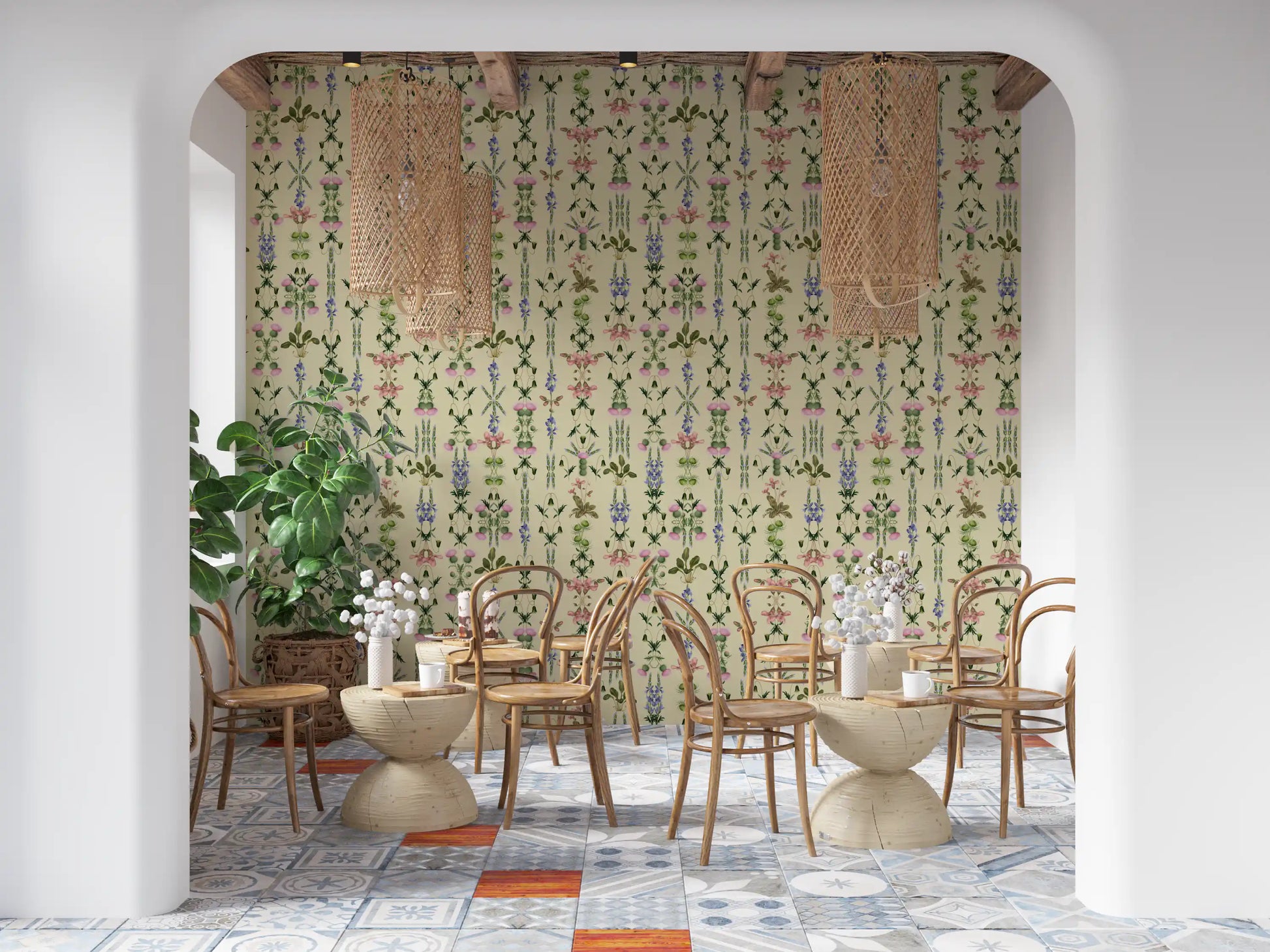 Heritage Field Flora Pistachio Wallpaper⁠