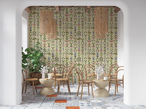 Heritage Field Flora Pistachio Wallpaper⁠