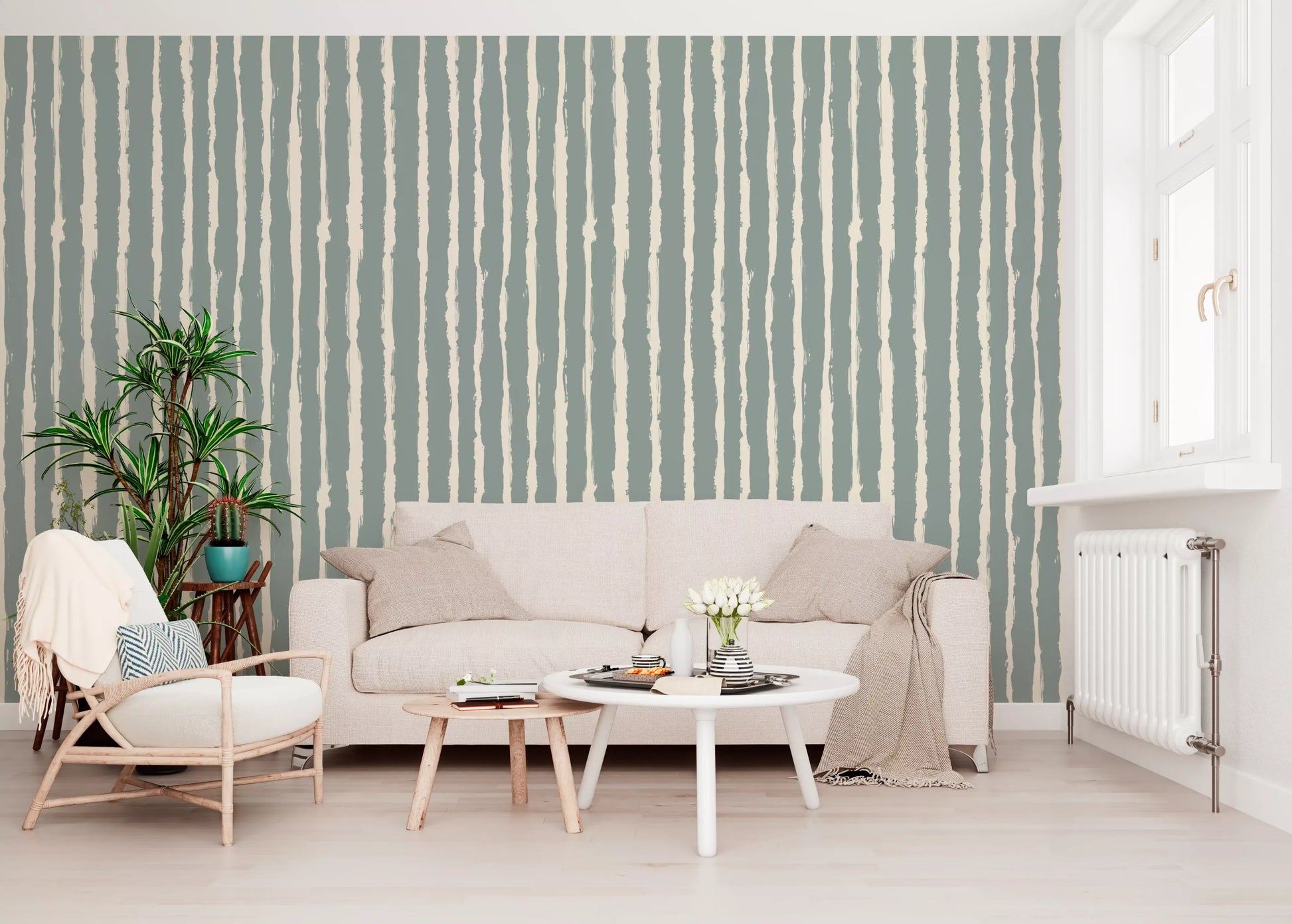 Organic Sage Green Line Pattern Wallpaper⁠