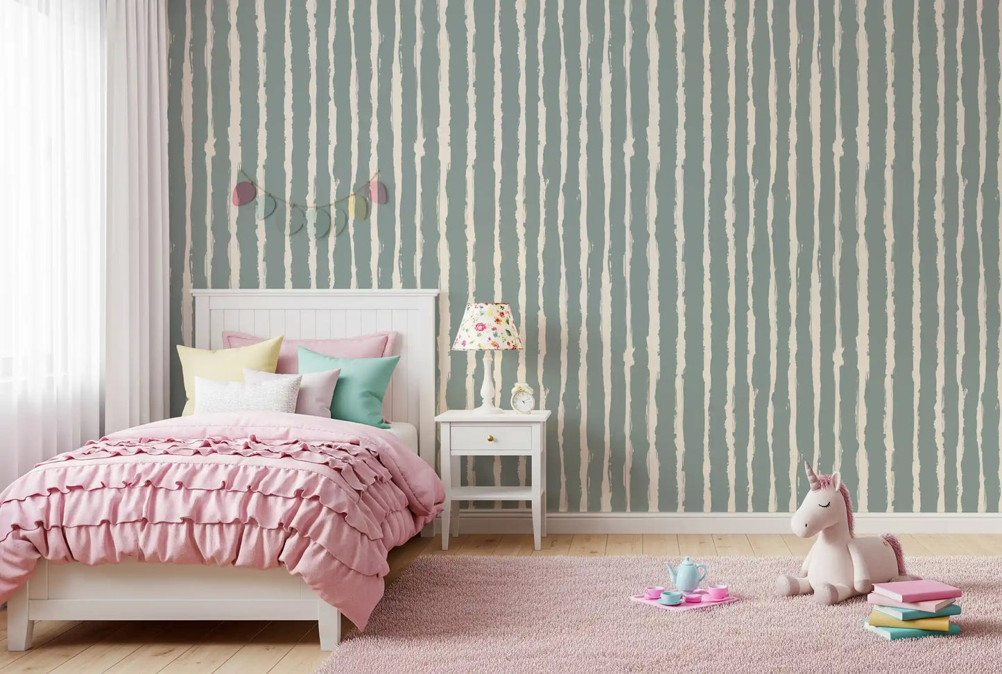 Organic Sage Green Line Pattern Wallpaper⁠