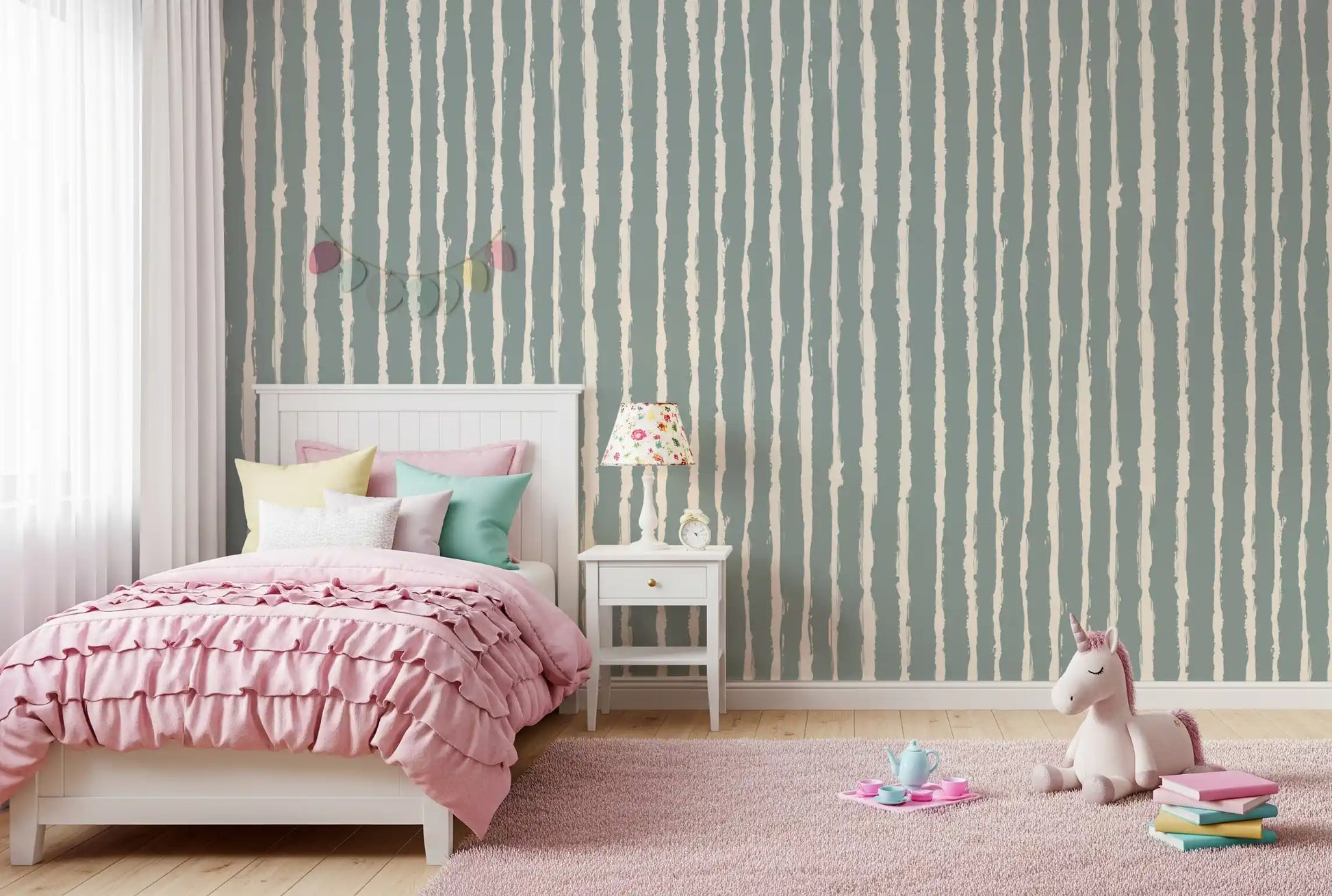 Organic Sage Green Line Pattern Wallpaper⁠