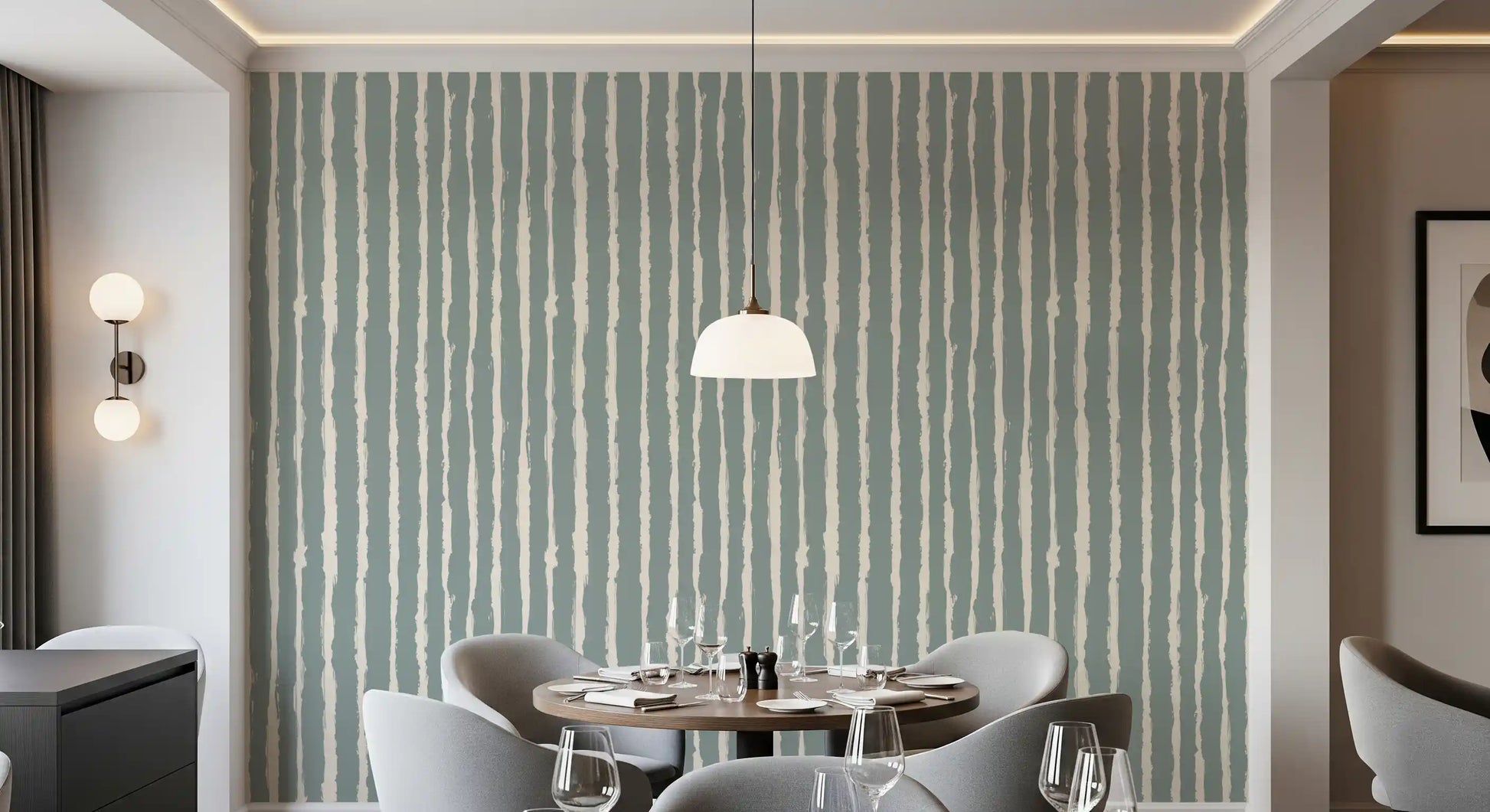 Organic Sage Green Line Pattern Wallpaper⁠