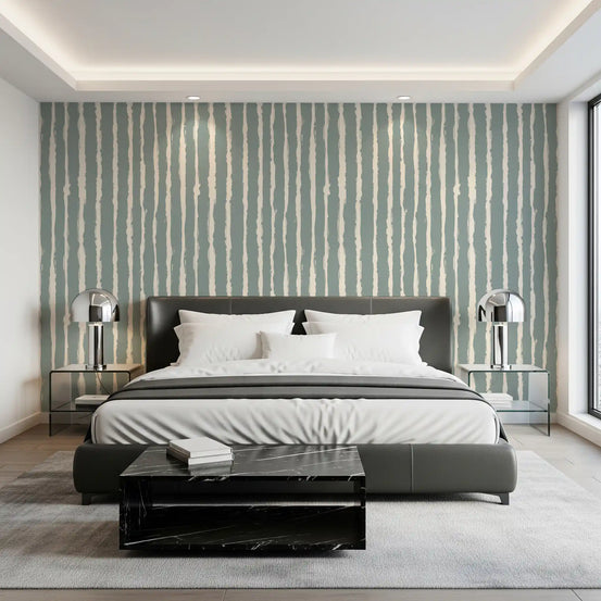 Organic Sage Green Line Pattern Wallpaper⁠