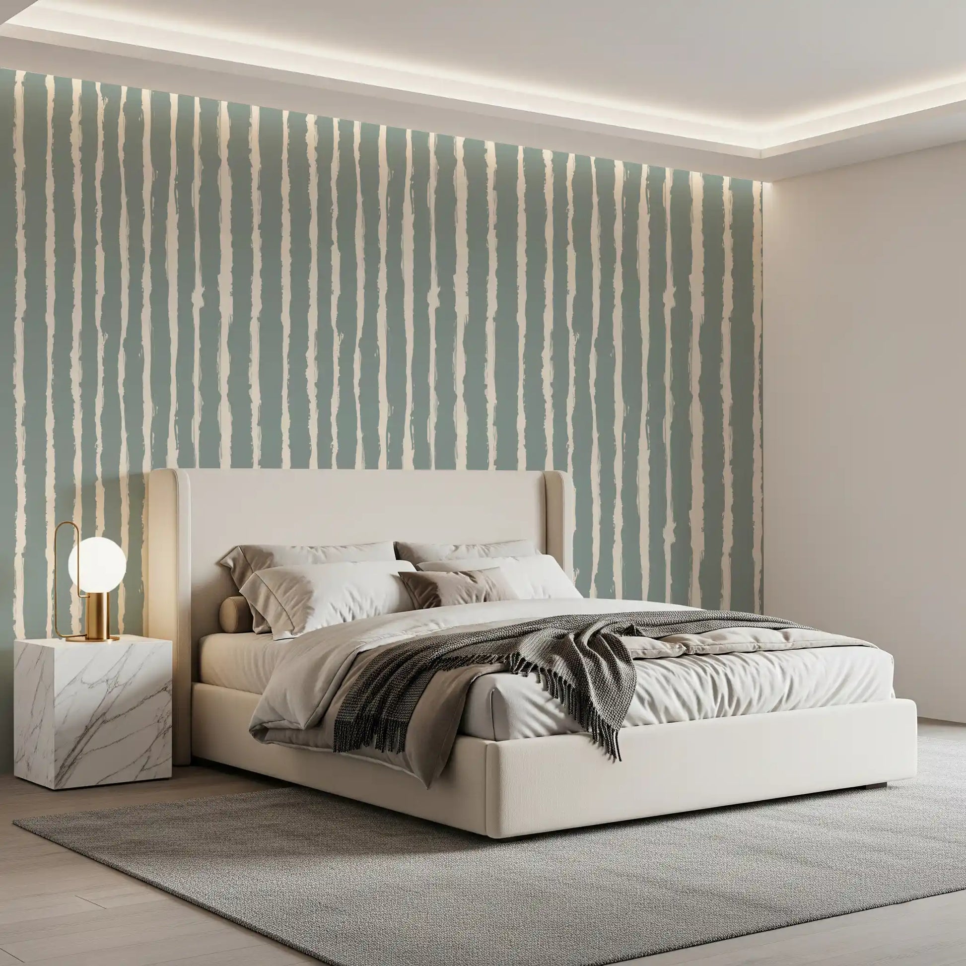 Organic Sage Green Line Pattern Wallpaper⁠