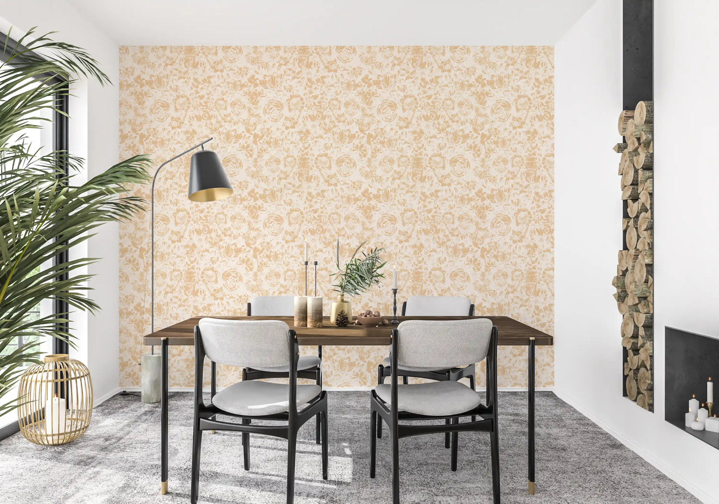Soft Neutral Botanical Illustration Wallpaper⁠