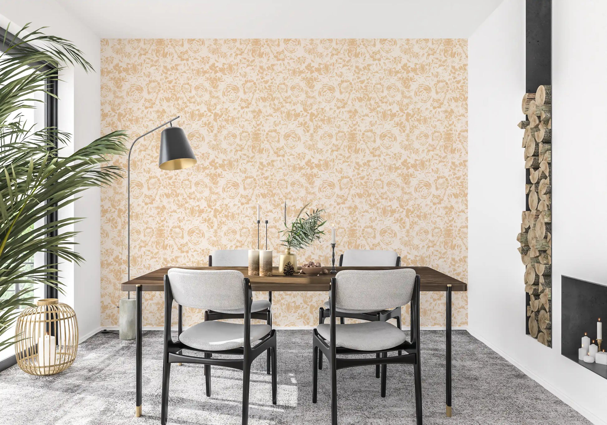 Soft Neutral Botanical Illustration Wallpaper⁠