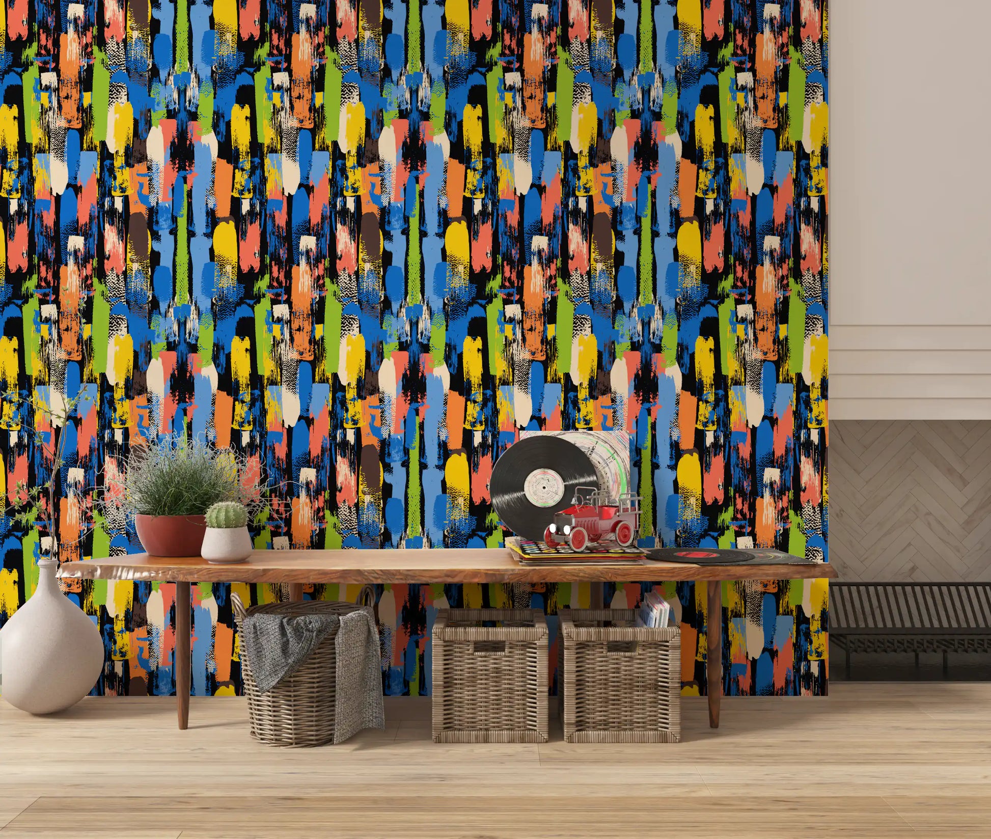 Eclectic Multicoloured Brushwork Art Wallpaper⁠