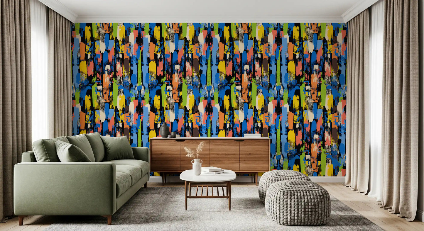 Eclectic Multicoloured Brushwork Art Wallpaper⁠