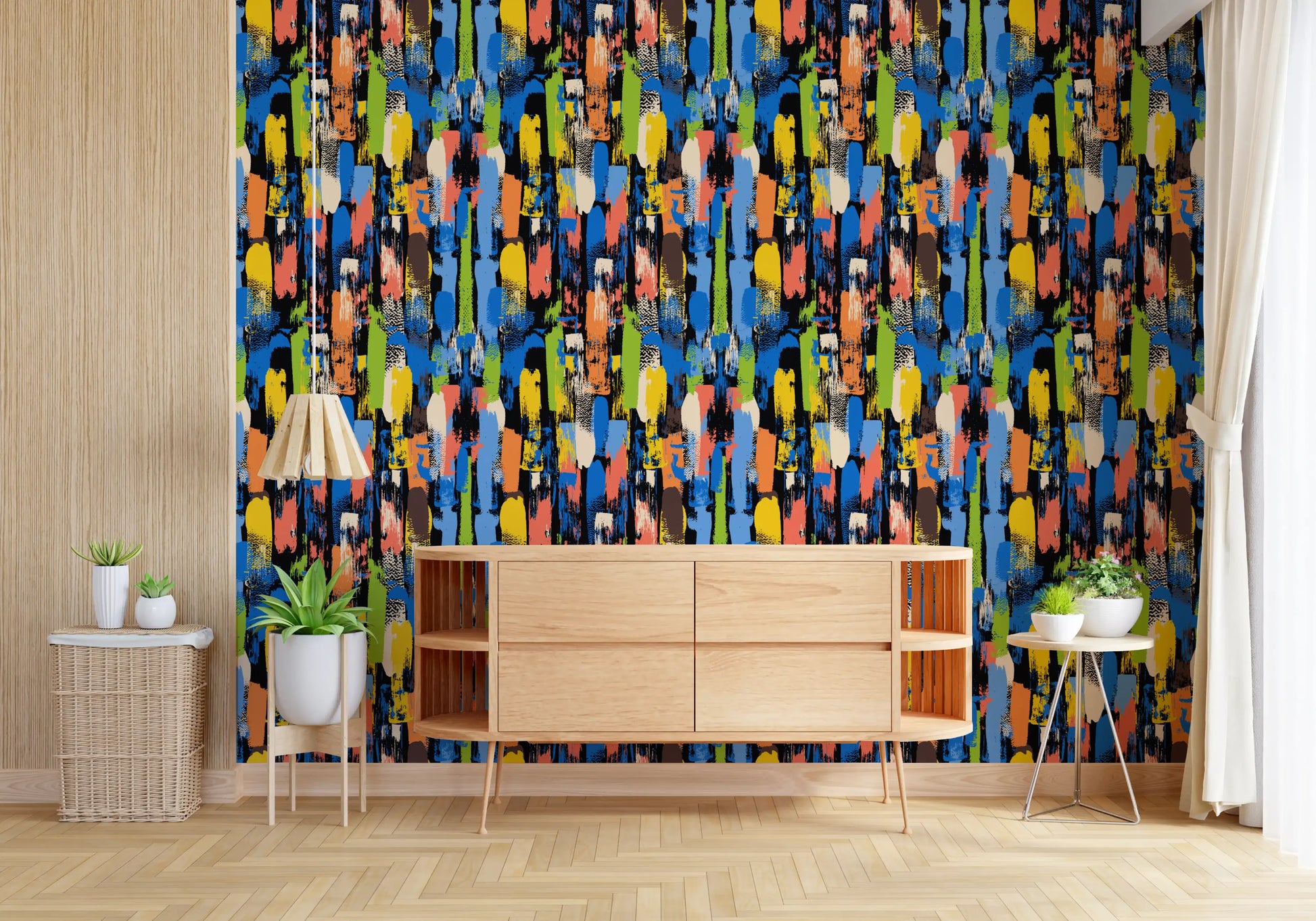 Eclectic Multicoloured Brushwork Art Wallpaper⁠