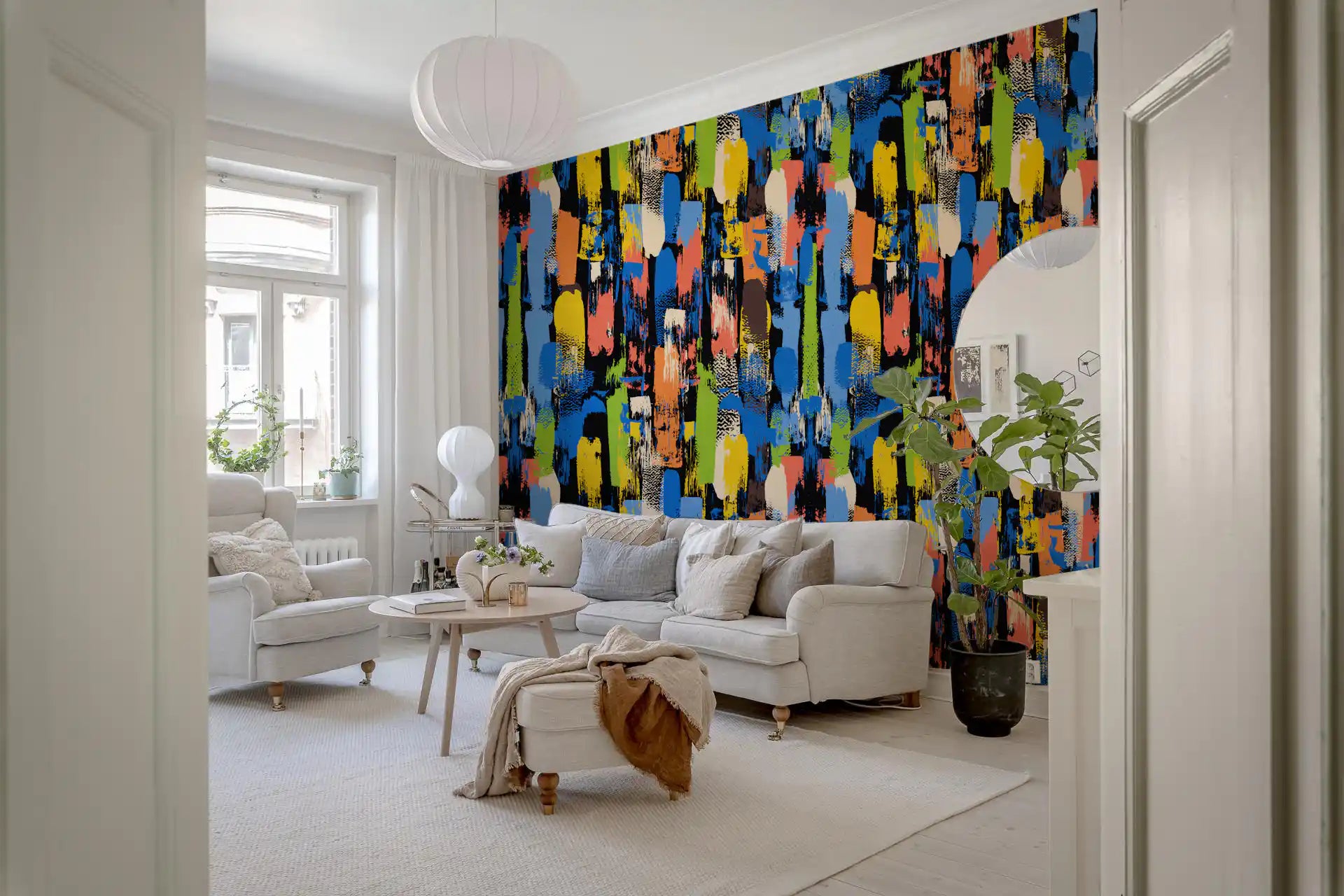 Eclectic Multicoloured Brushwork Art Wallpaper⁠