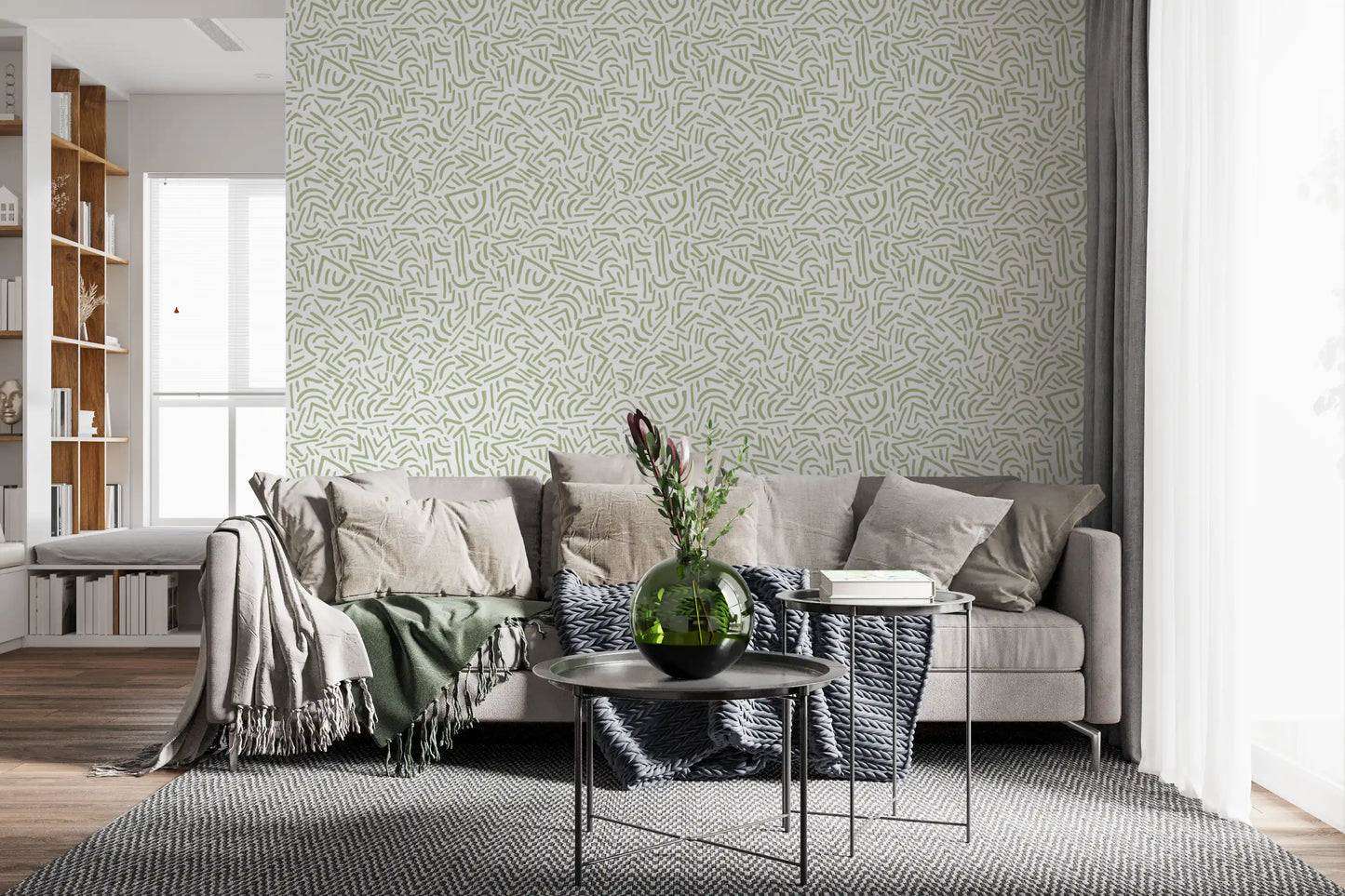 Sage Organic Rhythmic Sketch Wallpaper⁠