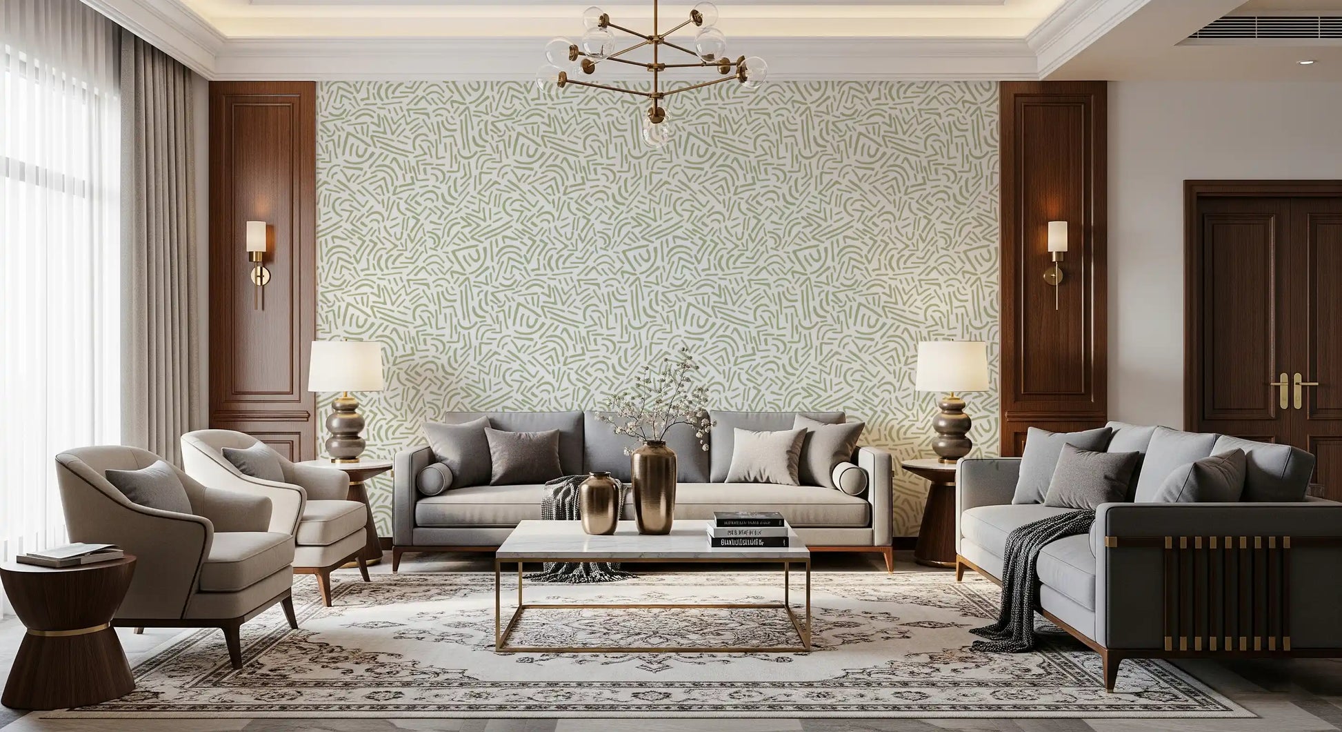Sage Organic Rhythmic Sketch Wallpaper⁠