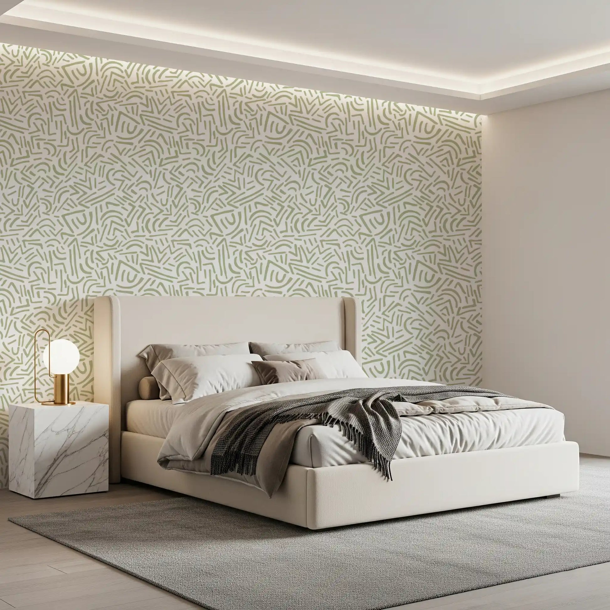 Sage Organic Rhythmic Sketch Wallpaper⁠