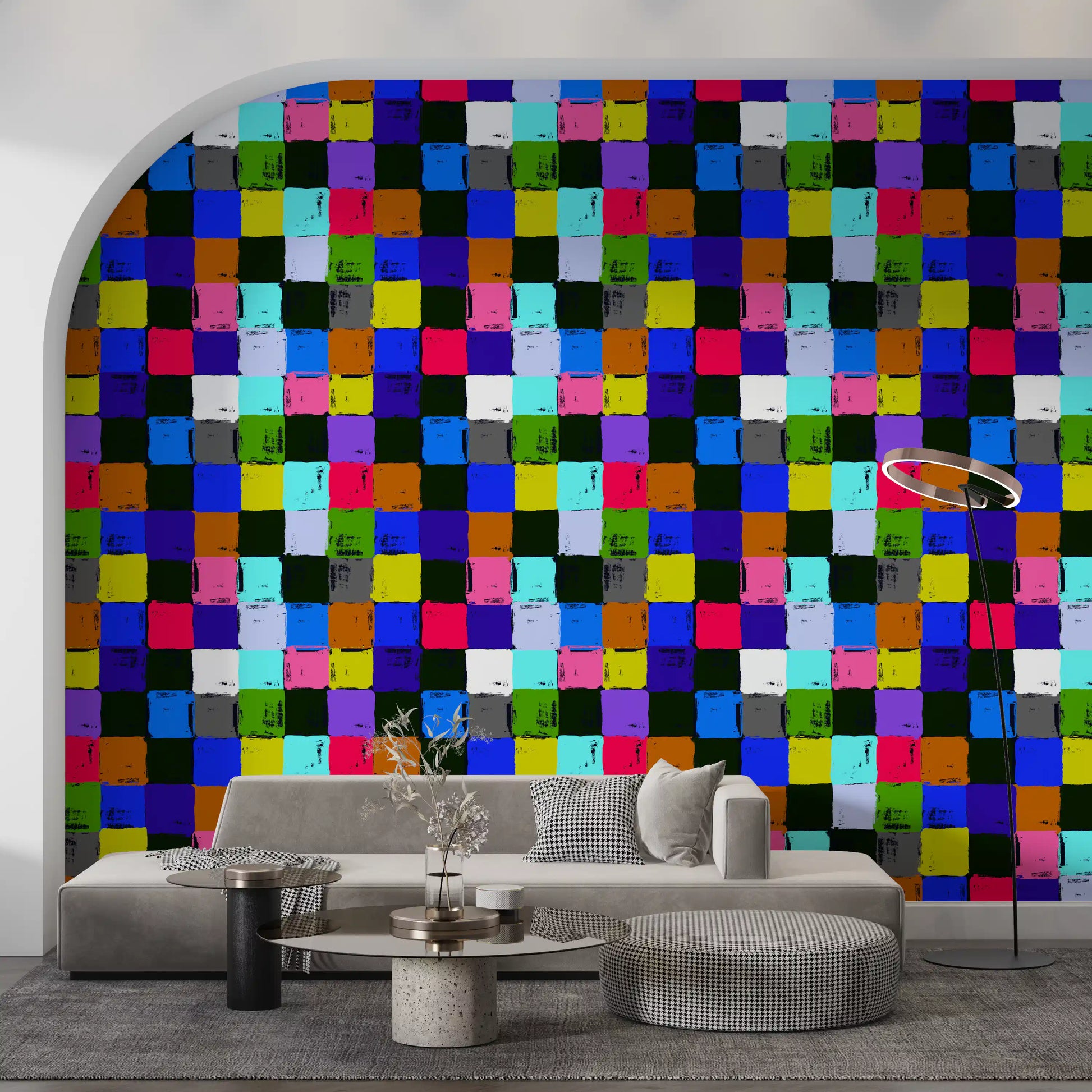 Vibrant Painted Patchwork Squares Wallpaper⁠