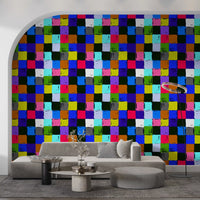 Vibrant Painted Patchwork Squares Wallpaper⁠