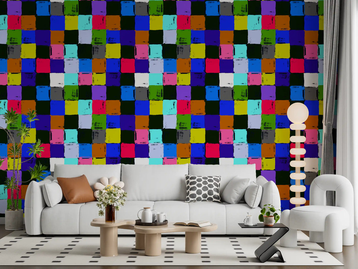 Vibrant Painted Patchwork Squares Wallpaper⁠