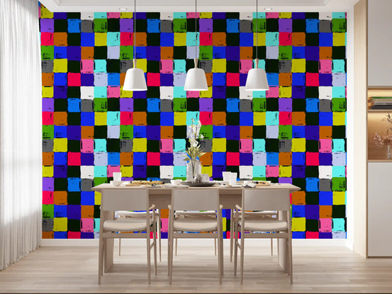 Vibrant Painted Patchwork Squares Wallpaper⁠