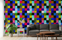 Vibrant Painted Patchwork Squares Wallpaper⁠