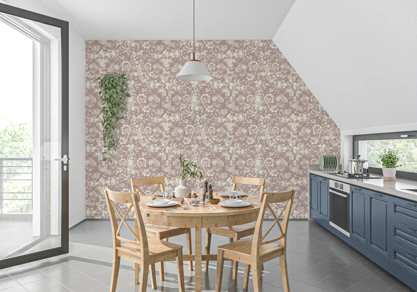 Muted Mauve Botanical Illustration Wallpaper⁠