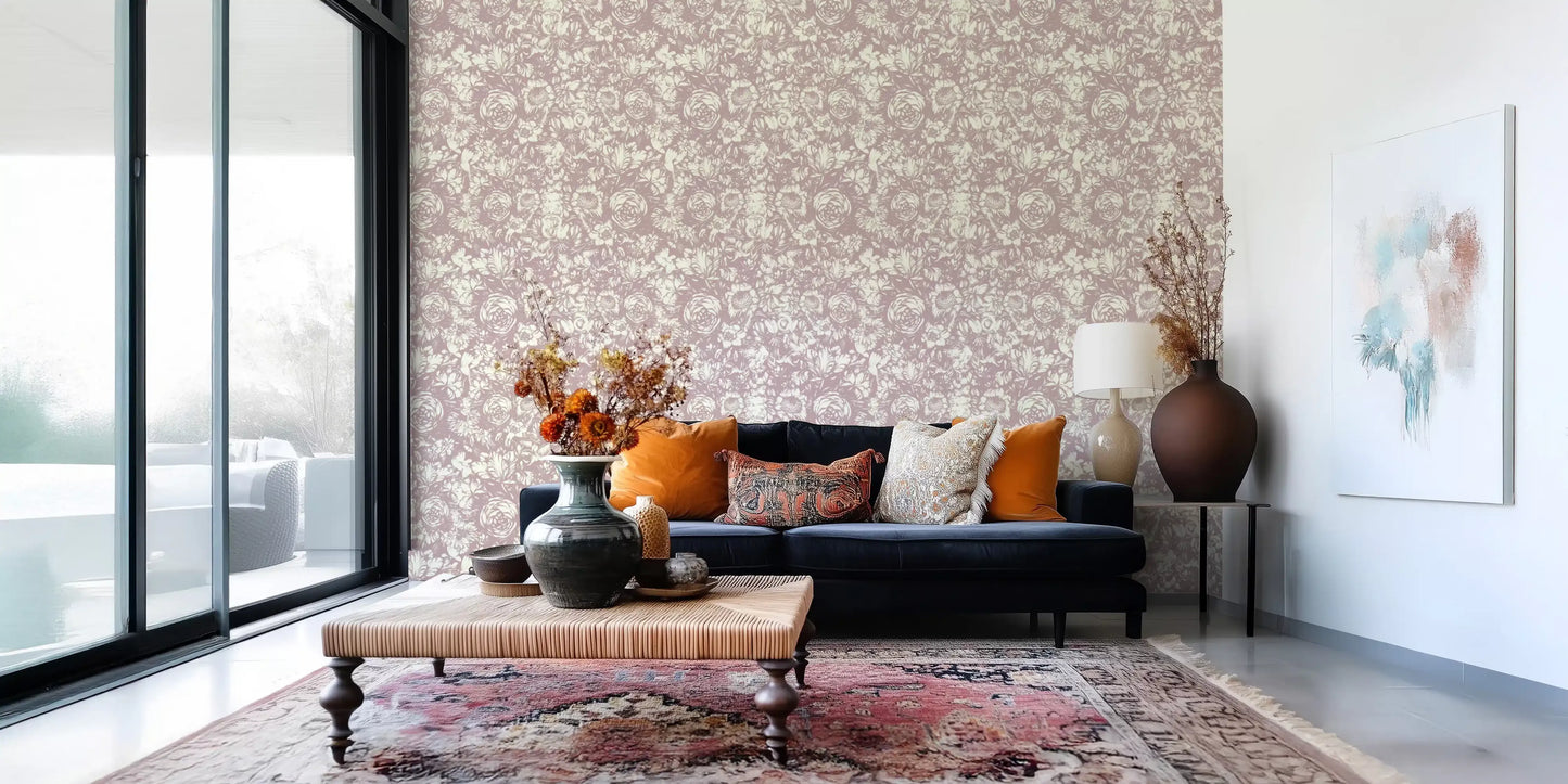 Muted Mauve Botanical Illustration Wallpaper⁠