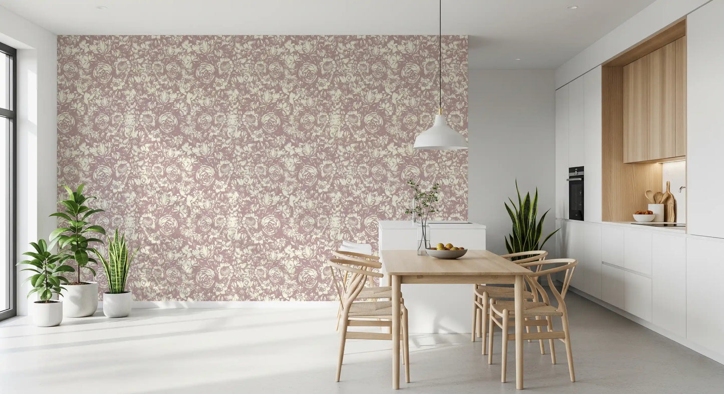 Muted Mauve Botanical Illustration Wallpaper⁠