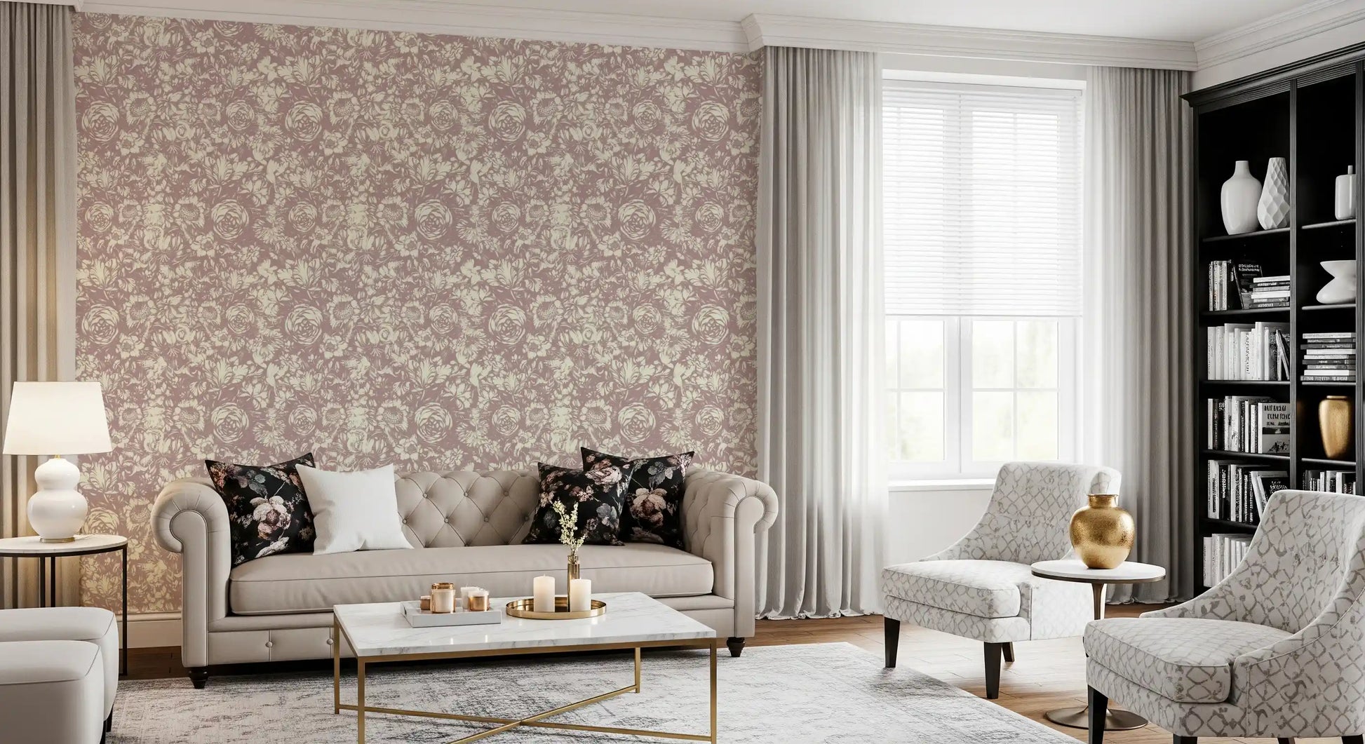 Muted Mauve Botanical Illustration Wallpaper⁠