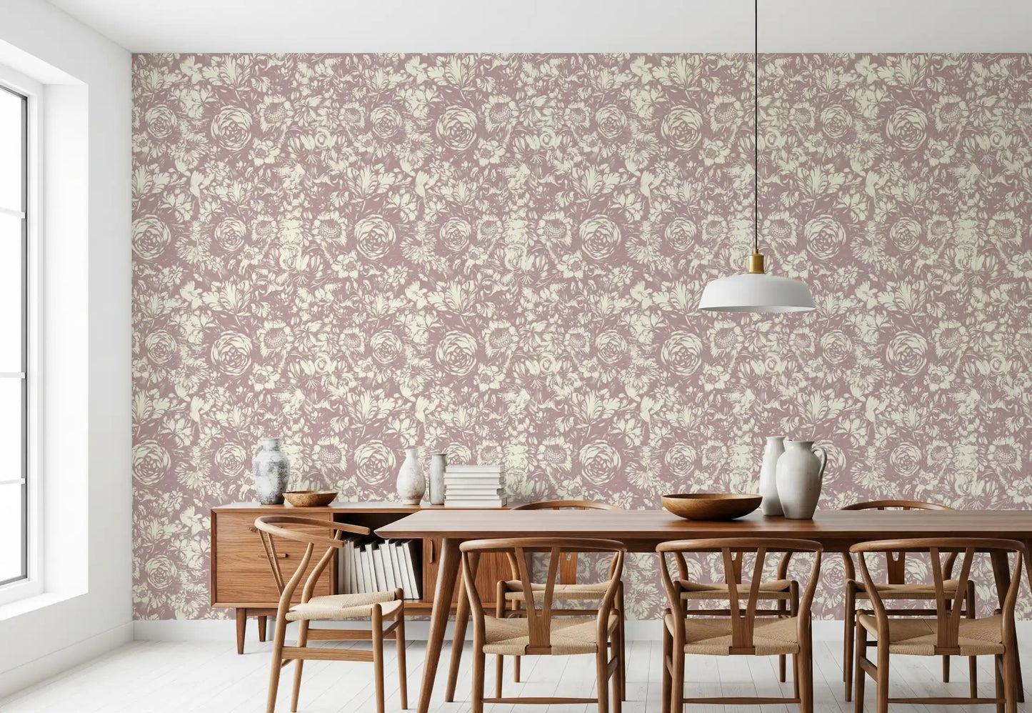 Muted Mauve Botanical Illustration Wallpaper⁠