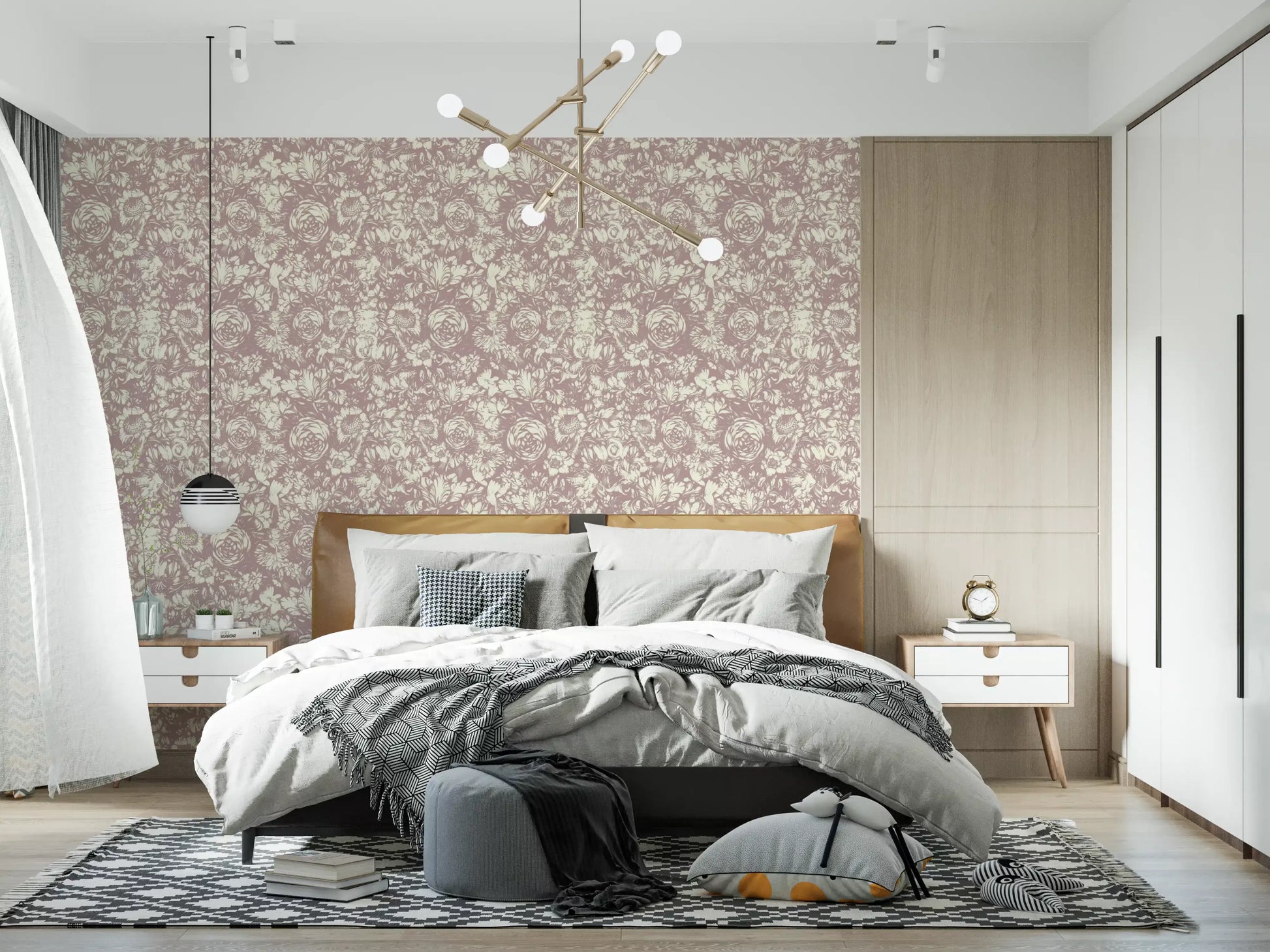 Muted Mauve Botanical Illustration Wallpaper⁠