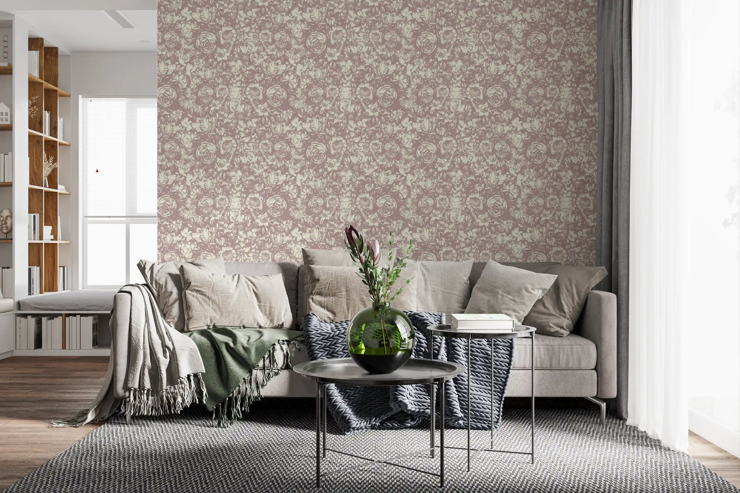 Muted Mauve Botanical Illustration Wallpaper⁠