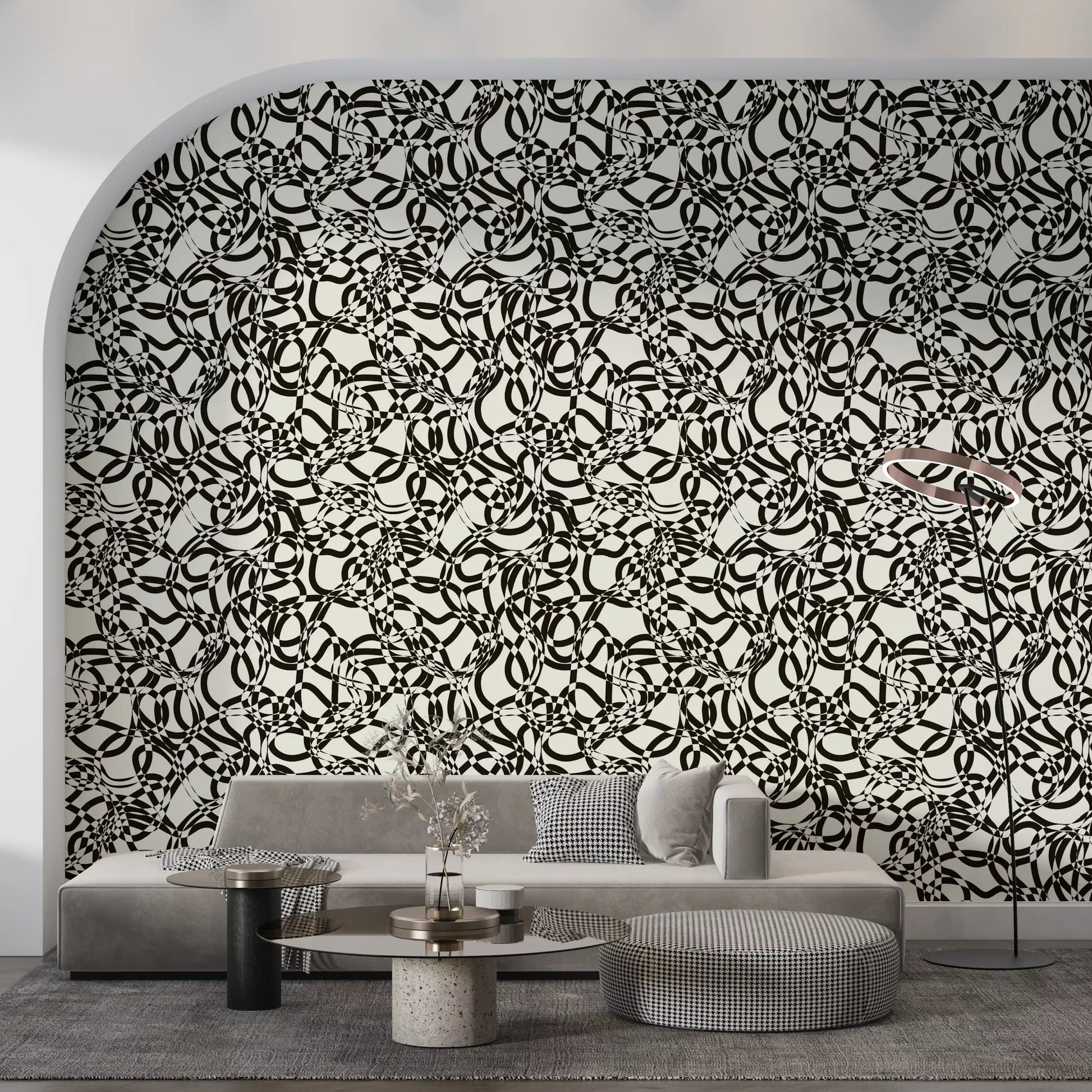 Interwoven Monochromatic Curves Wallpaper⁠