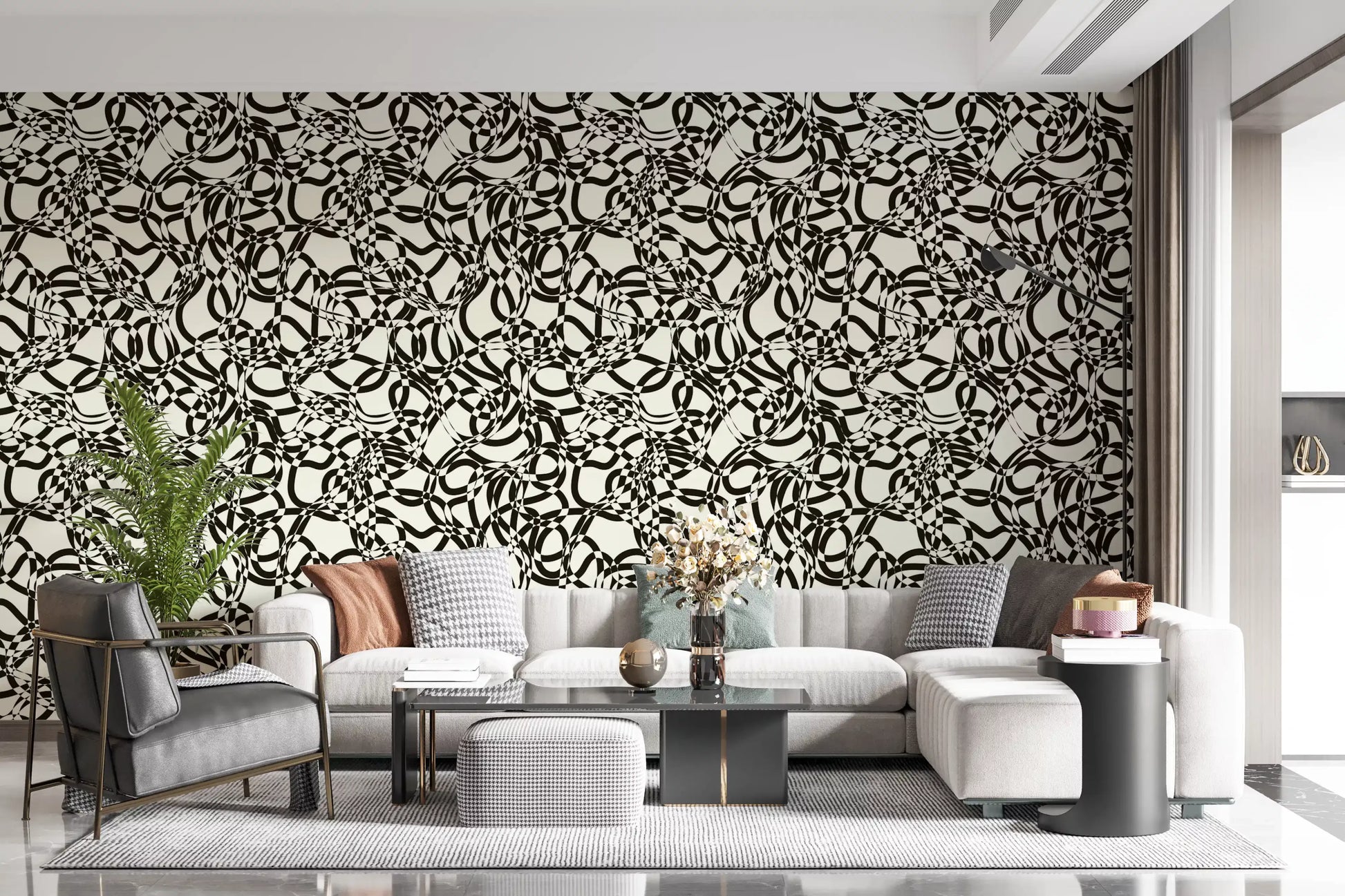 Interwoven Monochromatic Curves Wallpaper⁠