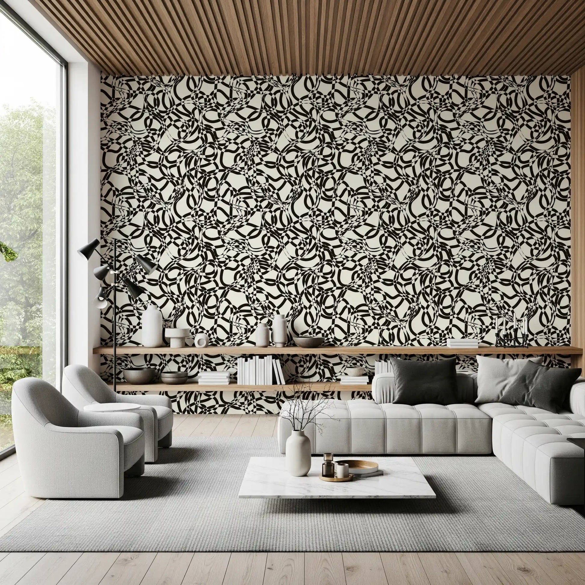 Interwoven Monochromatic Curves Wallpaper⁠