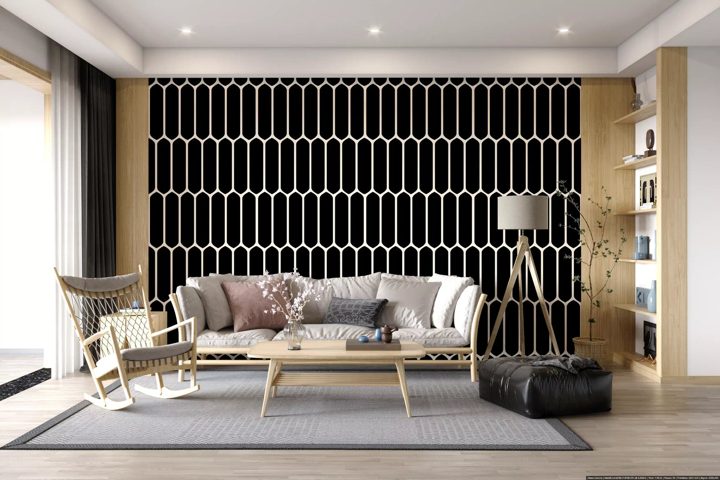 Monochrome Geometric Elongated Hexagon Pattern Wallpaper⁠