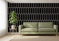 Monochrome Geometric Elongated Hexagon Pattern Wallpaper⁠
