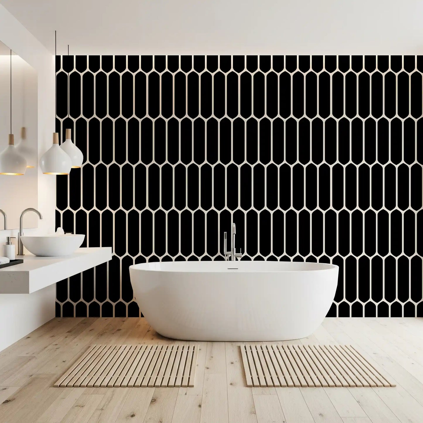 Monochrome Geometric Elongated Hexagon Pattern Wallpaper⁠