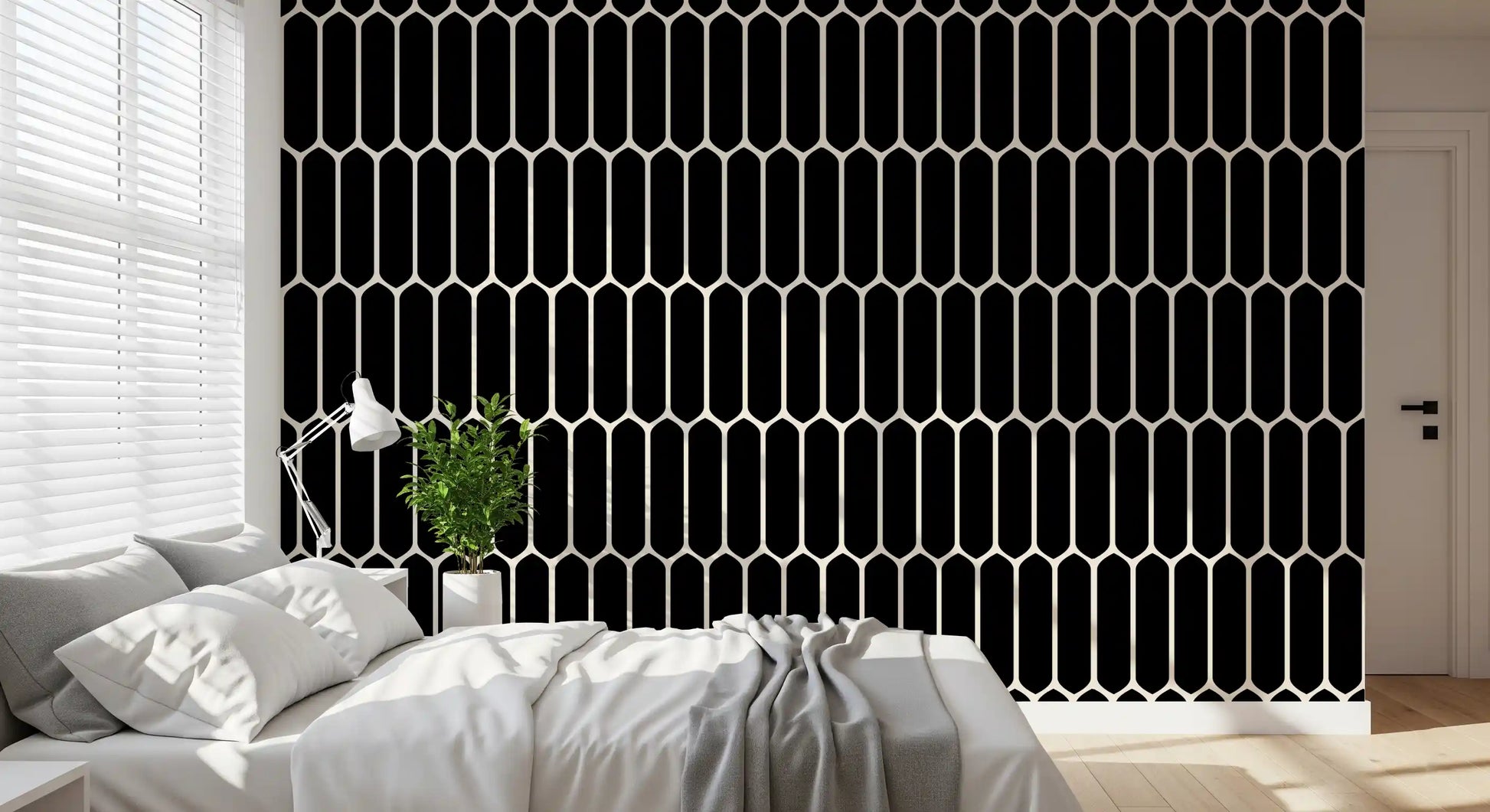Monochrome Geometric Elongated Hexagon Pattern Wallpaper⁠
