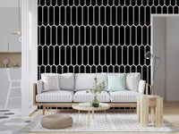 Monochrome Geometric Elongated Hexagon Pattern Wallpaper⁠