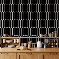 Monochrome Geometric Elongated Hexagon Pattern Wallpaper⁠