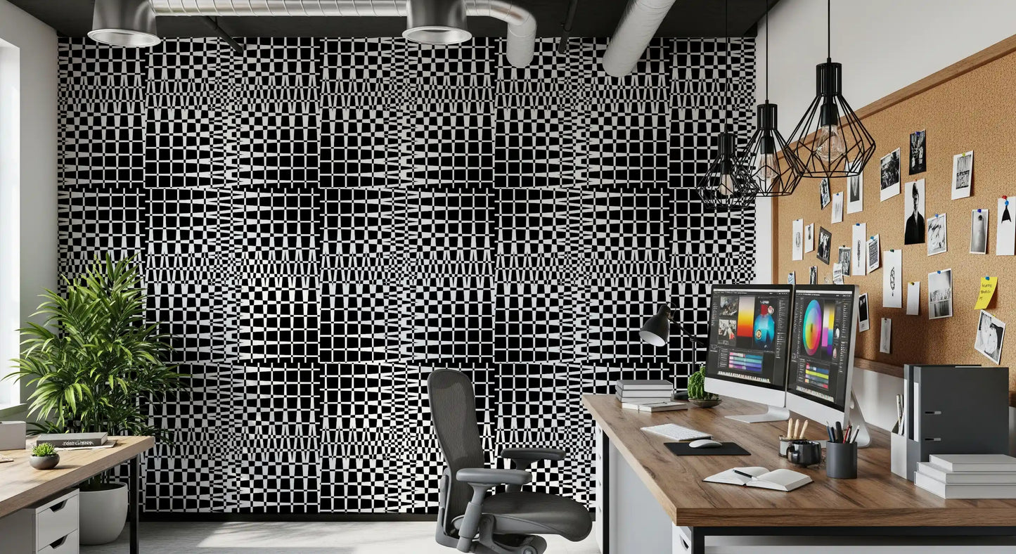 Monochromatic Wavy Grid Wallpaper⁠