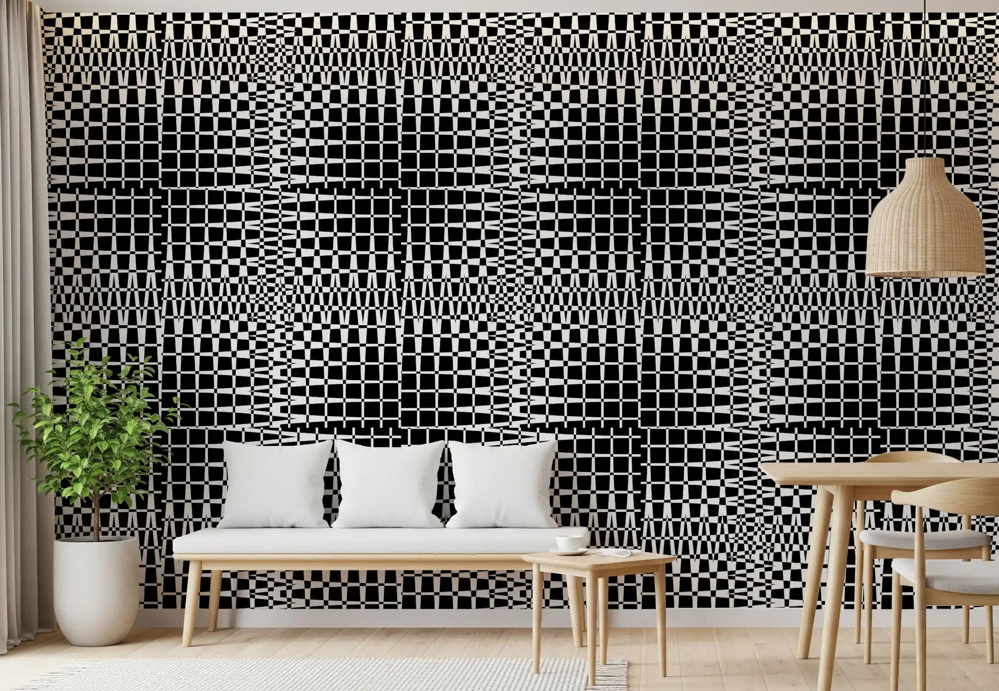 Monochromatic Wavy Grid Wallpaper⁠