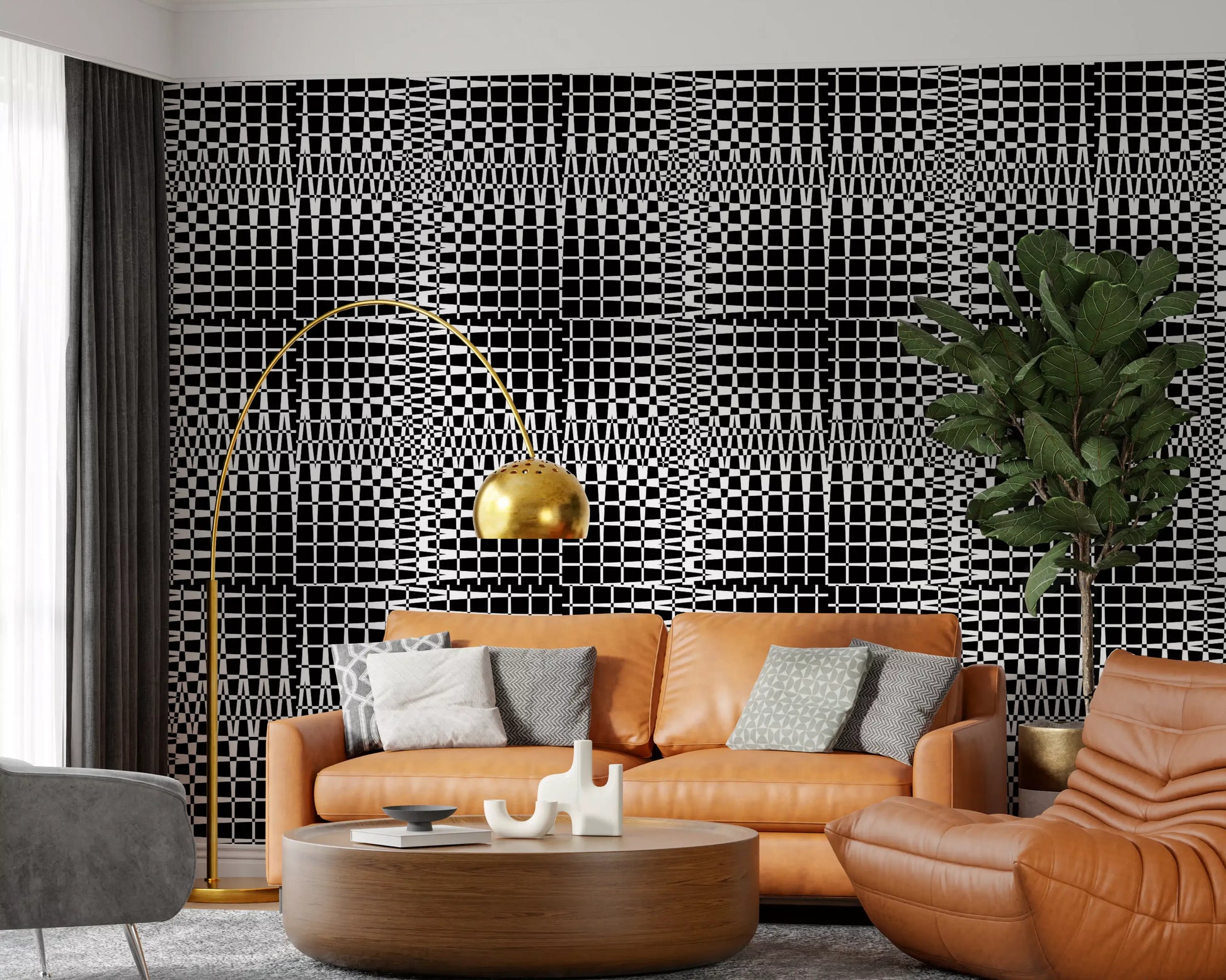 Monochromatic Wavy Grid Wallpaper⁠