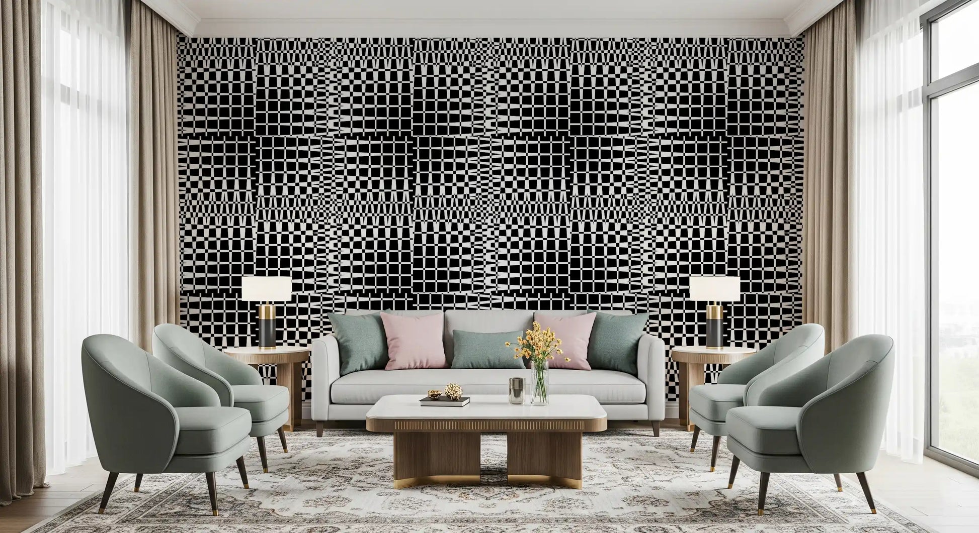 Monochromatic Wavy Grid Wallpaper⁠