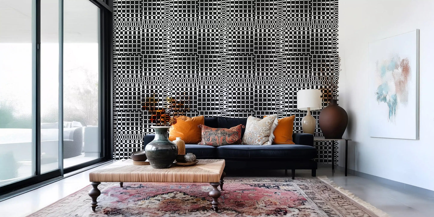 Monochromatic Wavy Grid Wallpaper⁠