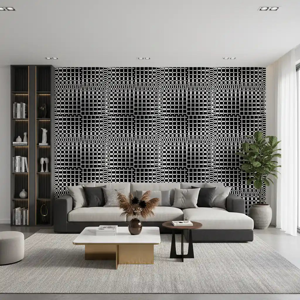 Monochromatic Wavy Grid Wallpaper⁠