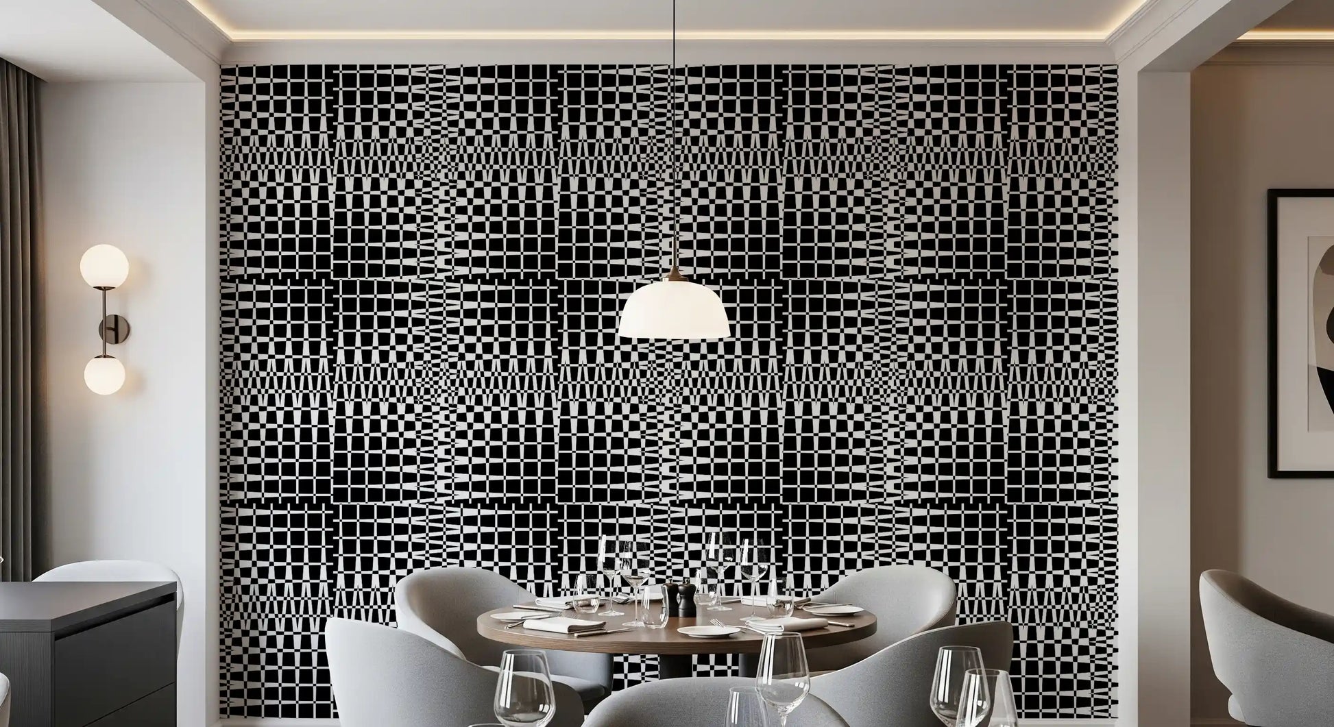 Monochromatic Wavy Grid Wallpaper⁠
