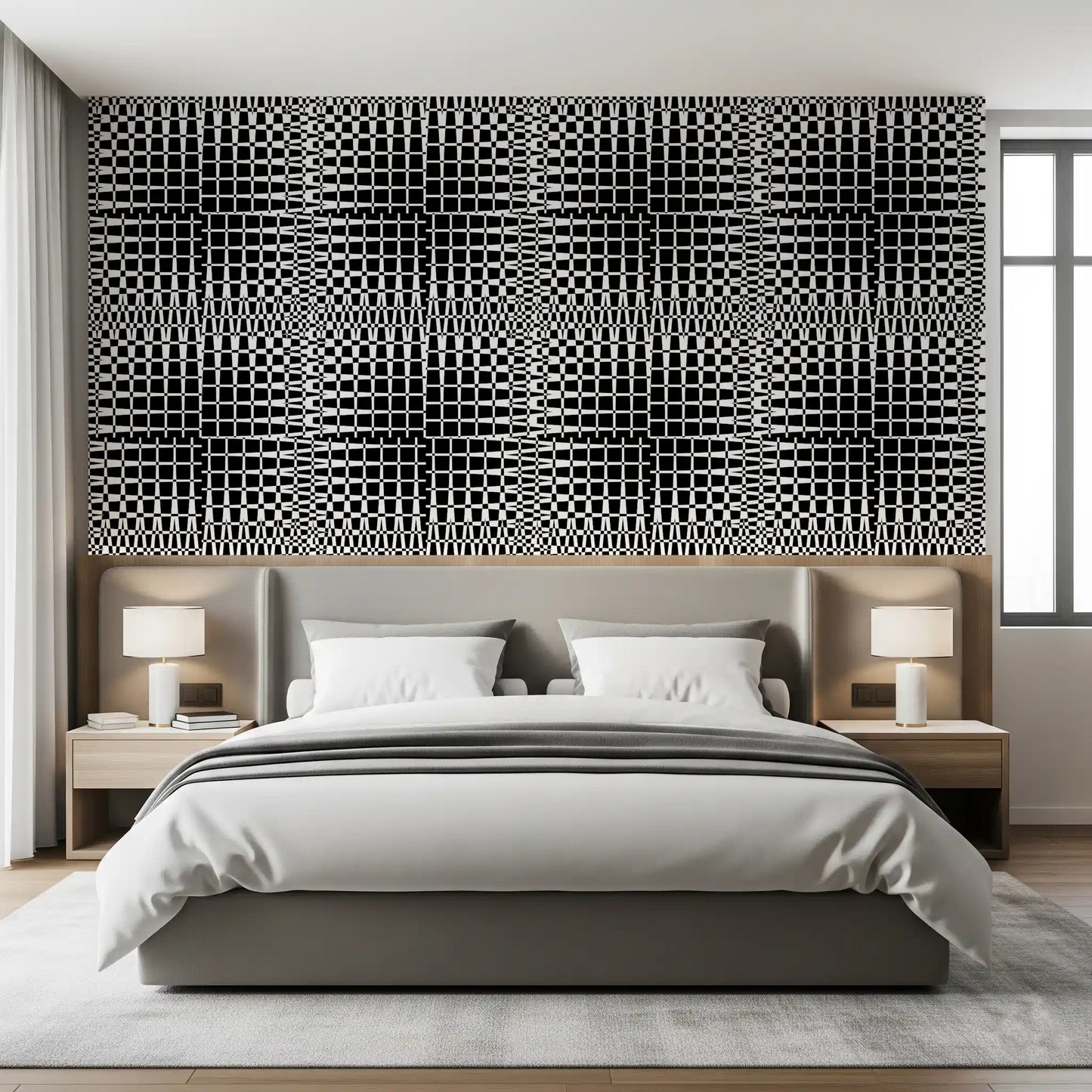 Monochromatic Wavy Grid Wallpaper⁠