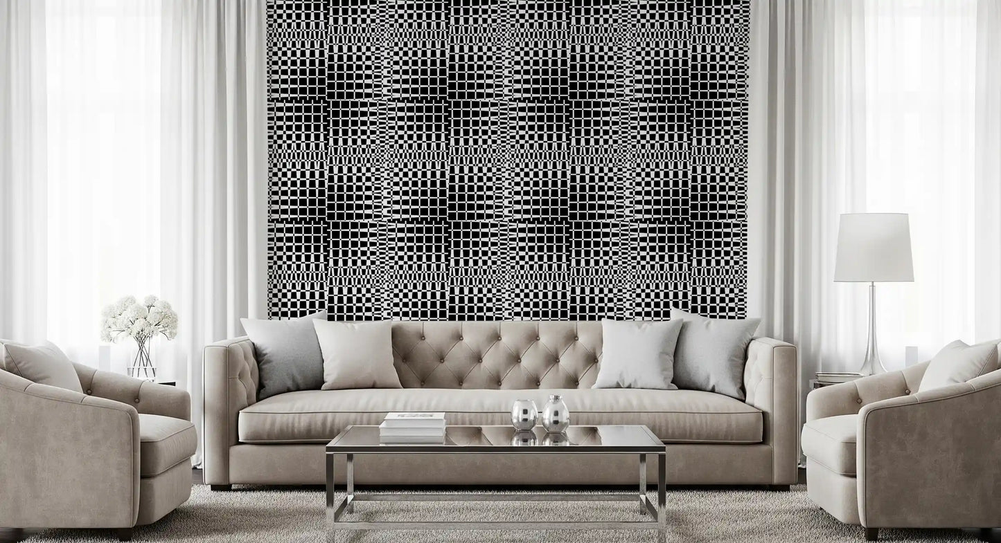 Monochromatic Wavy Grid Wallpaper⁠