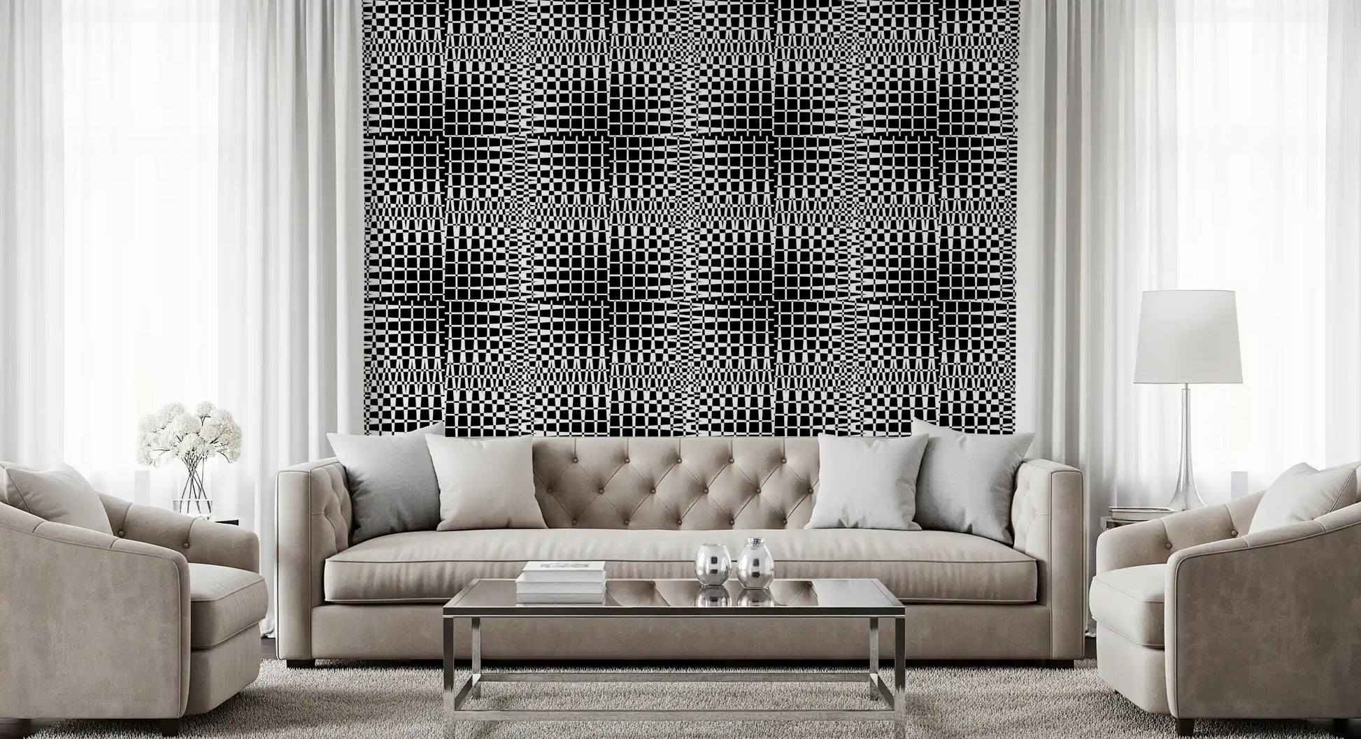 Monochromatic Wavy Grid Wallpaper⁠
