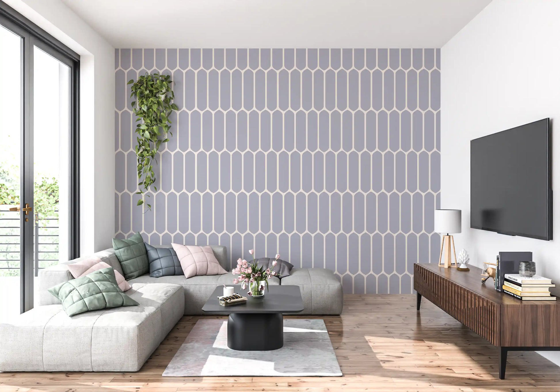 Soft Grey Geometric Arches Wallpaper⁠