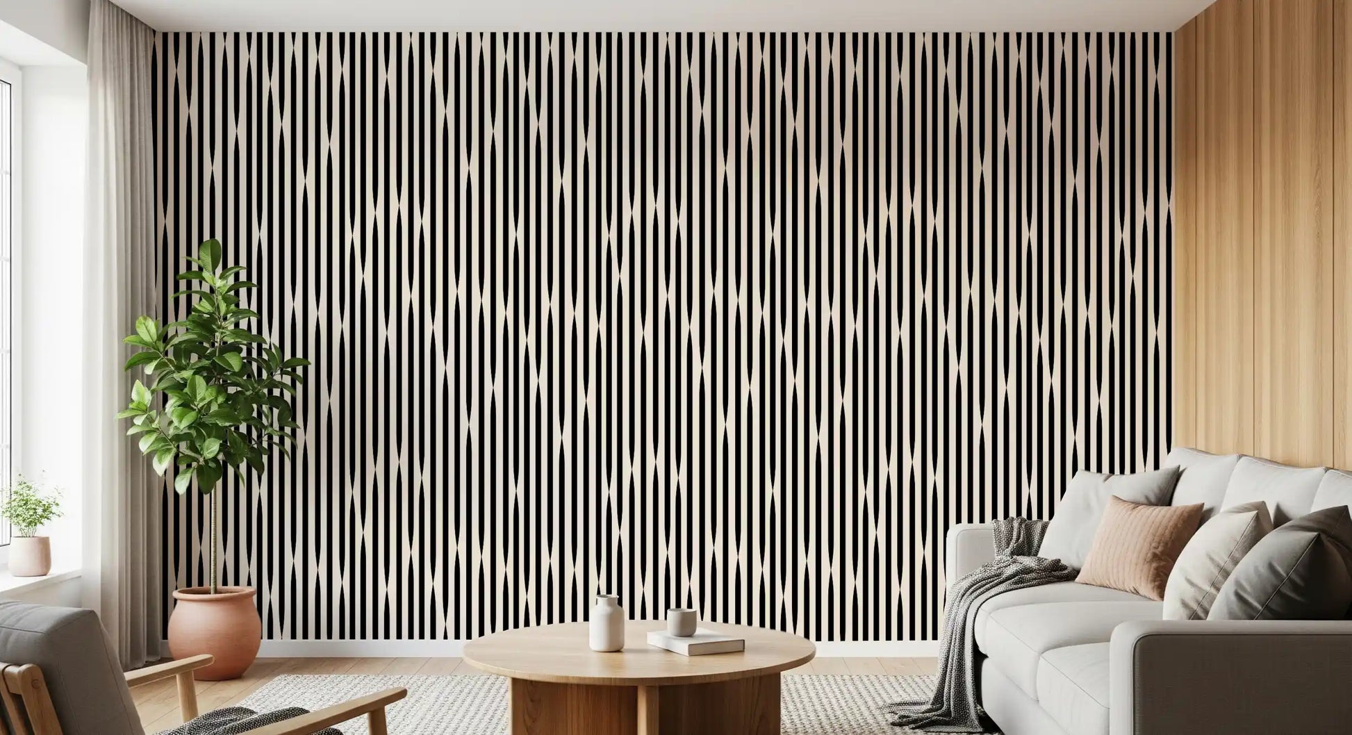 Interlocking Monochromatic Stripes Wallpaper⁠